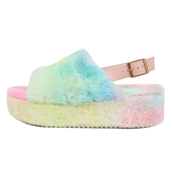 Cotton Candy Open Toe Fuzzy Slingback Platform Wed - Picture 3 of 5